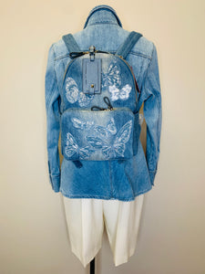 Valentino Garavani Denim Embroidered Butterflies Backpack