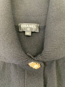 CHANEL Black Sweater with Gold and Pearl Buttons Size 42