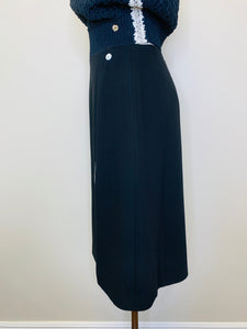 CHANEL Black and Ivory Front Slit Skirt Size 38