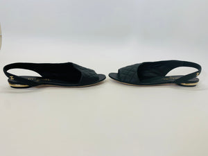 CHANEL Black Flat Slingback Sandal Size 39 1/2