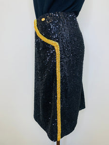 CHANEL Black Glittered Tweed and Rope Skirt Size 38