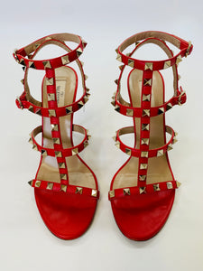 Valentino Garavani Red Rockstud Sandals Size 38 1/2