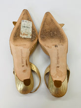 Load image into Gallery viewer, Manolo Blahnik Gold and Crystal Slingbacks Size 37