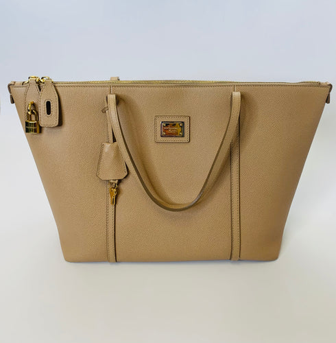 Dolce & Gabbana Camel Dauphine Stampa Shopper Tote Bag