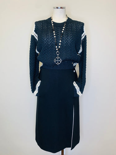 CHANEL Black and Ivory Front Slit Skirt Size 38
