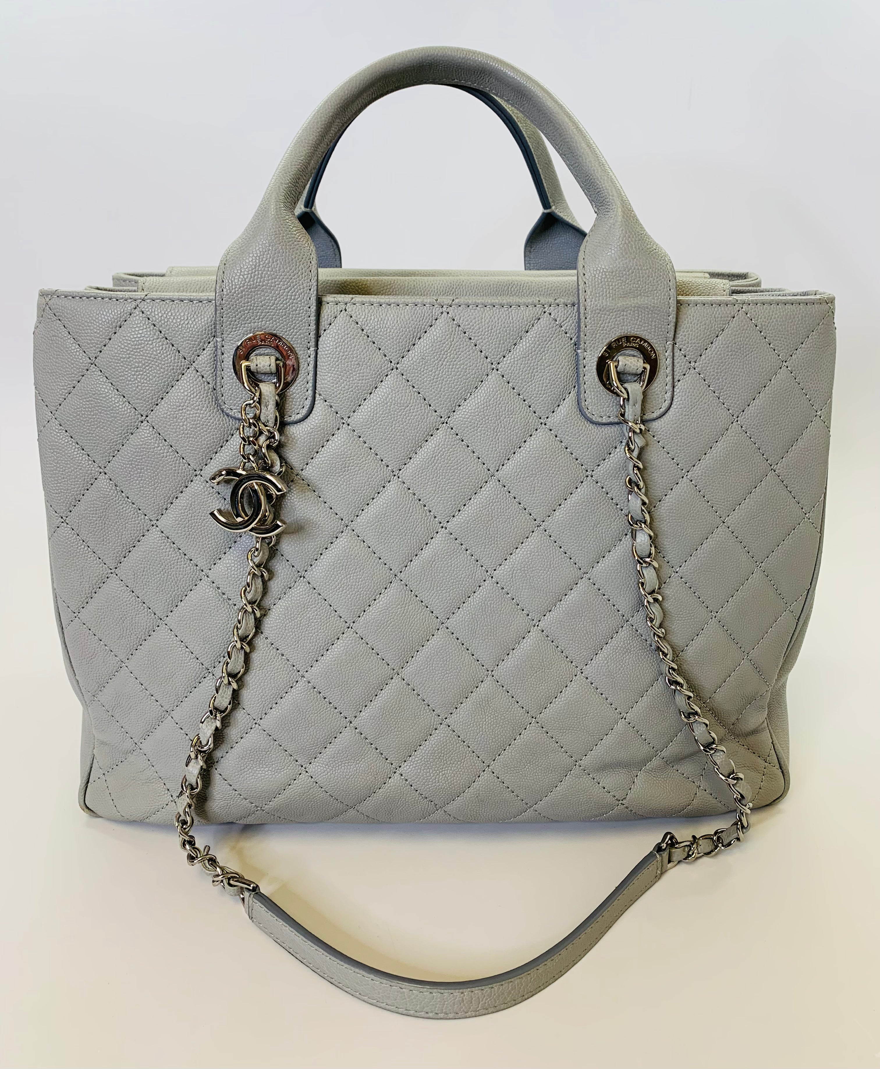CHANEL Caviar Studded Small Deauville Tote Grey 637730