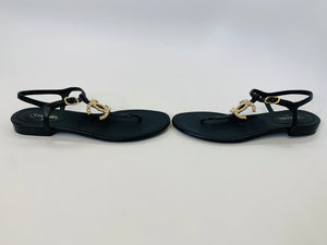 CHANEL Black CC Thong Sandal Size 39 1/2