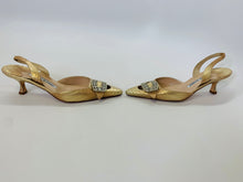 Load image into Gallery viewer, Manolo Blahnik Gold and Crystal Slingbacks Size 37