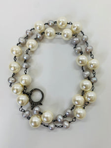 Rainey Elizabeth White and Grey Pearl Long Necklace