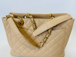 CHANEL Light Beige Caviar Leather Grand Shopping Tote Bag