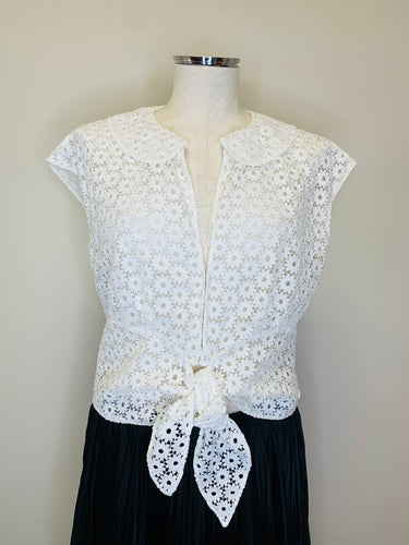 CHANEL Ivory Floral Lace Top Size 44