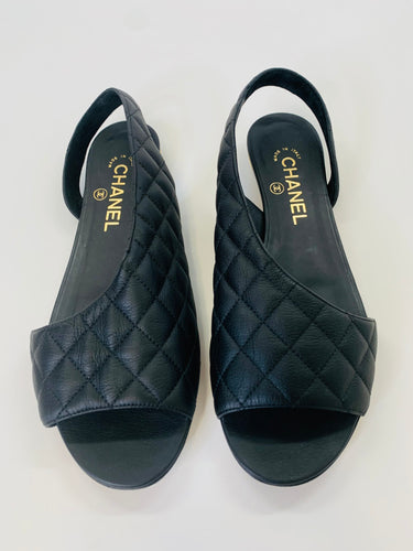 CHANEL Black Flat Slingback Sandal Size 39 1/2