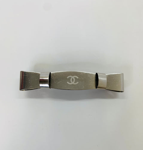 CHANEL Silver CC Bow Barrette
