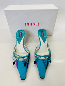 Emilio Pucci Turquoise Print Slides Size 36 1/2