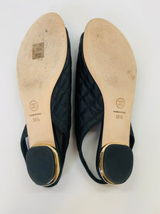 CHANEL Black Flat Slingback Sandal Size 39 1/2