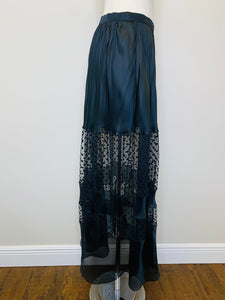 CHANEL Black Long Sheer Dot Panel Skirt Size 38