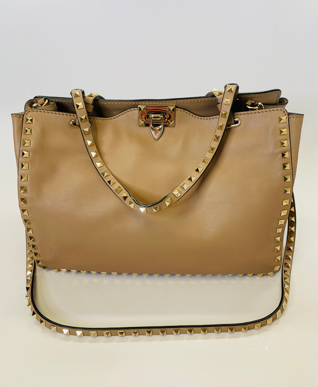 Valentino Garavani Camel Medium Rockstud Tote Bag