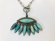 Load image into Gallery viewer, Rainey Elizabeth Turquoise and Diamond Fan Pendant