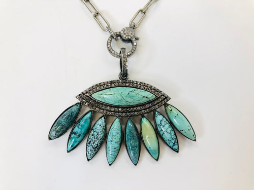 Rainey Elizabeth Turquoise and Diamond Fan Pendant