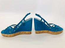 Load image into Gallery viewer, Prada Turquoise Camoscio Wedges Size 36