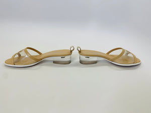 CHANEL Beige Leather and PVC Mules Size 38 1/2