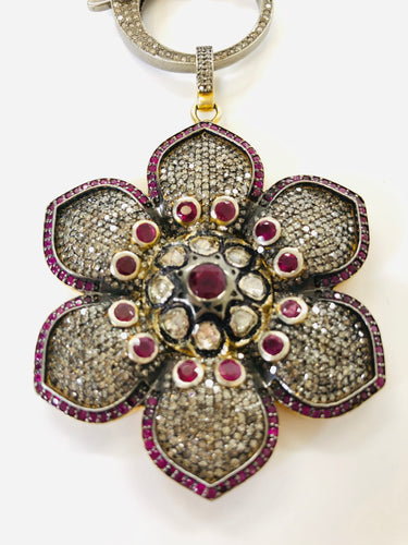 Rainey Elizabeth Diamond and Ruby Flower Pendant
