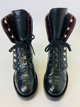 Load image into Gallery viewer, CHANEL Black Leather, Pearl and Silver Chain Combat Boots Size 37 1/2