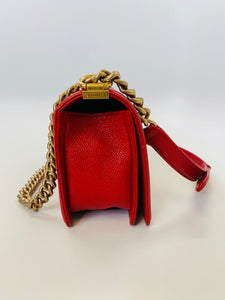 CHANEL Red Caviar Leather Medium Boy Bag