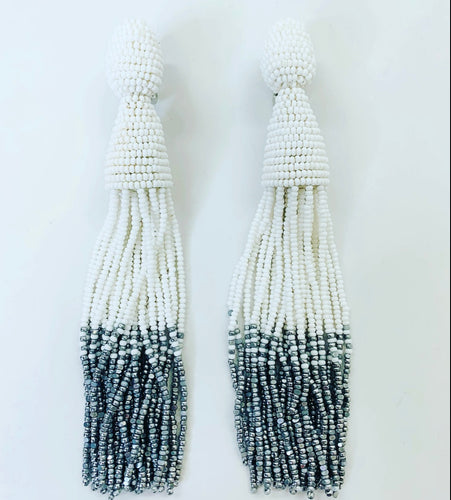 Oscar de la Renta Long Beaded Tassel Clip Earrings