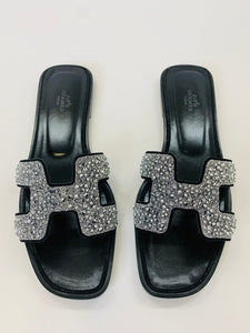 Hermès Black Oran Beaded Sandal Size 40