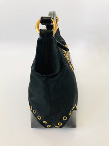 Prada Black Shoulder Bag with Gold Grommets
