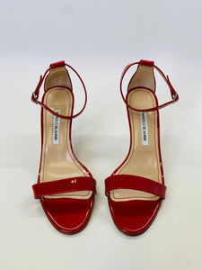 Manolo Blahnik Red Patent Leather Chaos 95mm Sandals Size 39 1/2