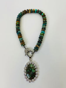 Rainey Elizabeth Vintage Turquoise and Rose Cut Diamond Necklace