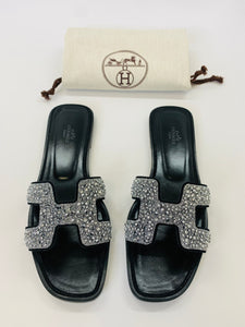 Hermès Black Oran Beaded Sandal Size 40