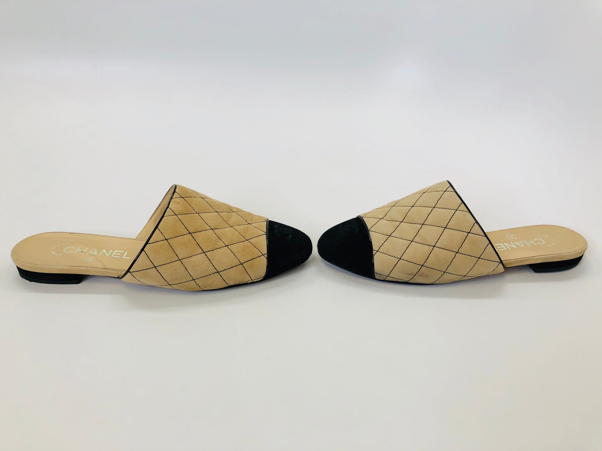 Cord Black & Ivory Mules, CHANEL