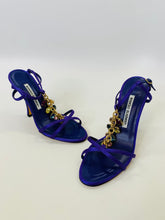 Load image into Gallery viewer, Manolo Blahnik Purple Satin and Multicolor Jeweled Sandals Size 36 1/2