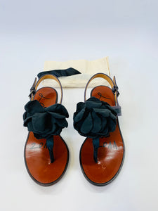 Lanvin Black Flower Petal Sandals Size 37