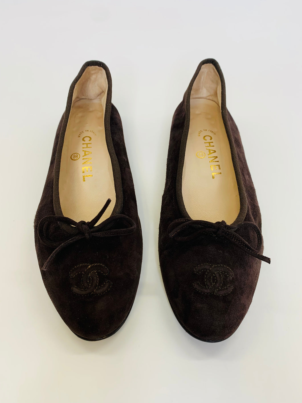 CHANEL Brown Suede Ballerina Flats Size 39