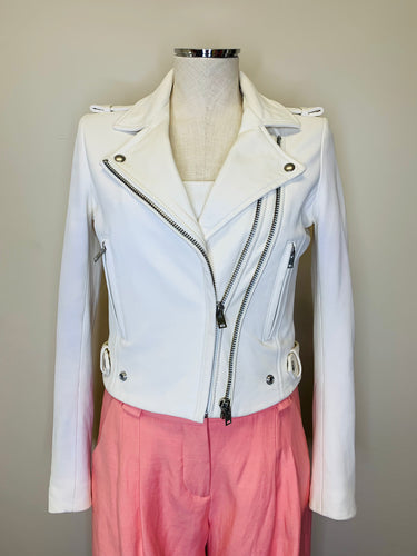 Iro Luiga White Cropped Moto Jacket Size 40