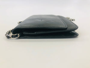 CHANEL Black Leather Wallet on a Chain