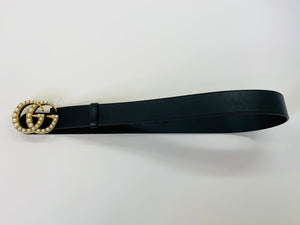 Gucci Black Leather Double G Belt Size 85/34