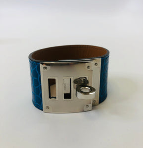 Hermès Bleu Izmir Shiny Alligator Kelly Dog Bracelet Size Small