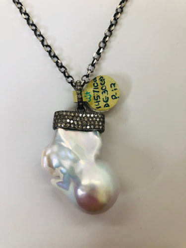 Rainey Elizabeth Pearl and Diamond Pendant Necklace
