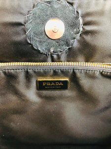 Prada Black Nylon Tote Bag With Gold Chain Straps