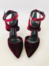 Load image into Gallery viewer, Tom Ford Burgundy Velvet and Satin Ankle Wrap Pumps Size 39 1/2
