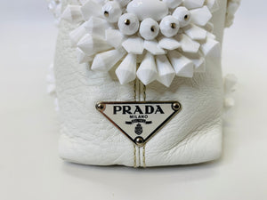 Prada White Beaded Vitello Daino Shoulder Bag
