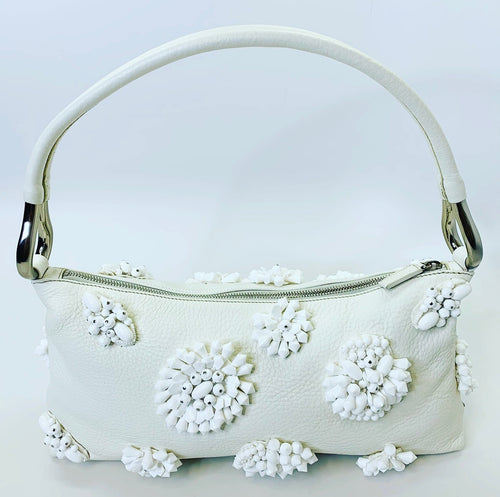 Prada White Beaded Vitello Daino Shoulder Bag