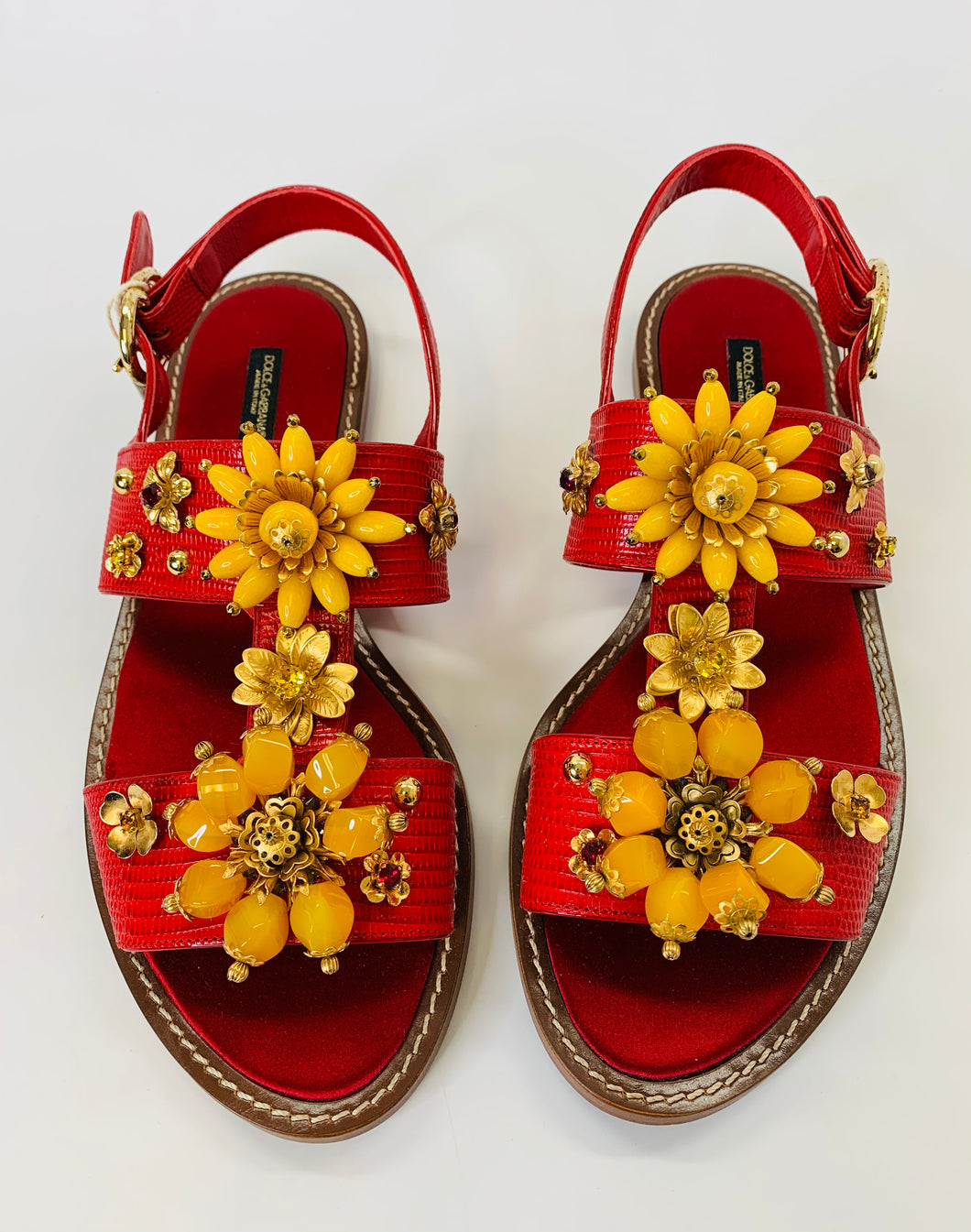 Dolce & Gabbana Floral Embellished Flat Sandals Size 41