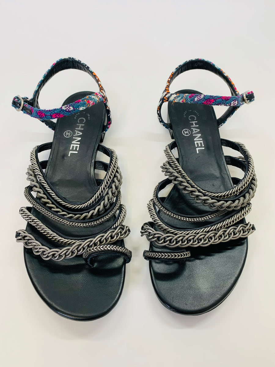 CHANEL Chain and Tweed Thong Sandals Size 40 1/2 – JDEX Styles