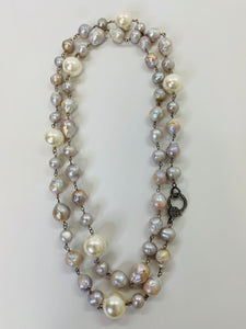 Rainey Elizabeth Long Pearl and Pave Diamond Necklace